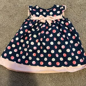 Gymboree baby girl blue pink polka dot dress bow